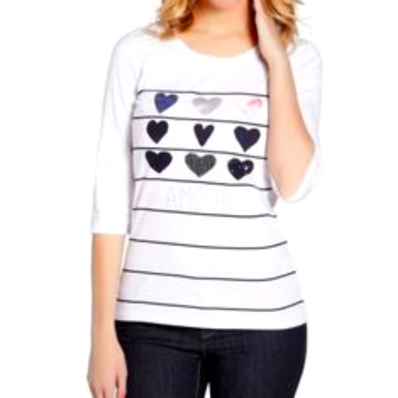 Grey 3/4 Sleeves Shirt with Embellished Hearts - Picture 2 of 9